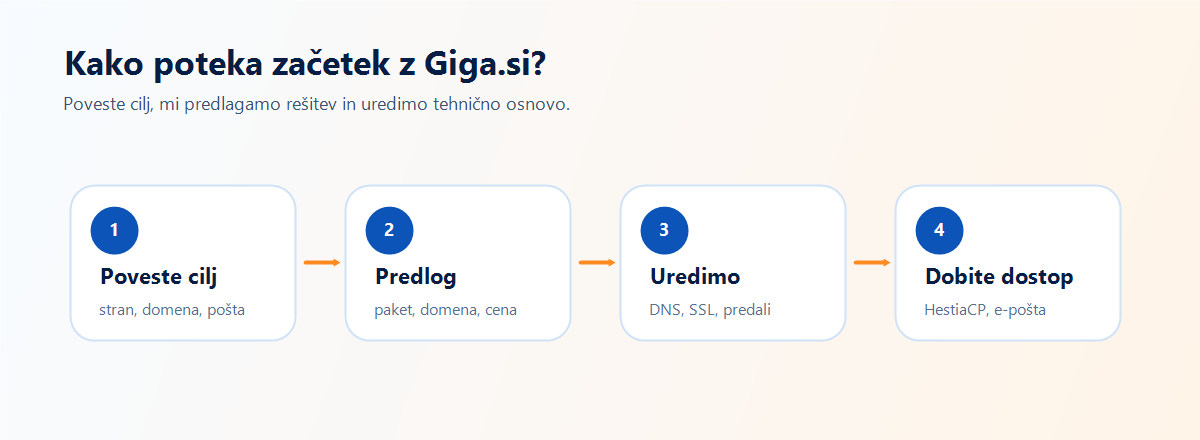 Infografika štirih korakov od opisa cilja do dostopa do gostovanja